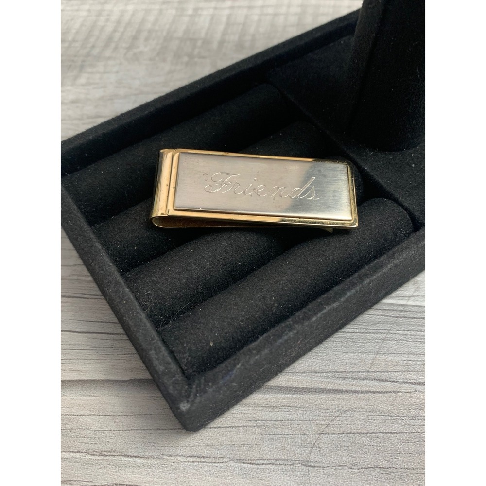 Vintage Friends Engraved Money Clip Two Tone Gold Silver Tone Metal Slim 5296